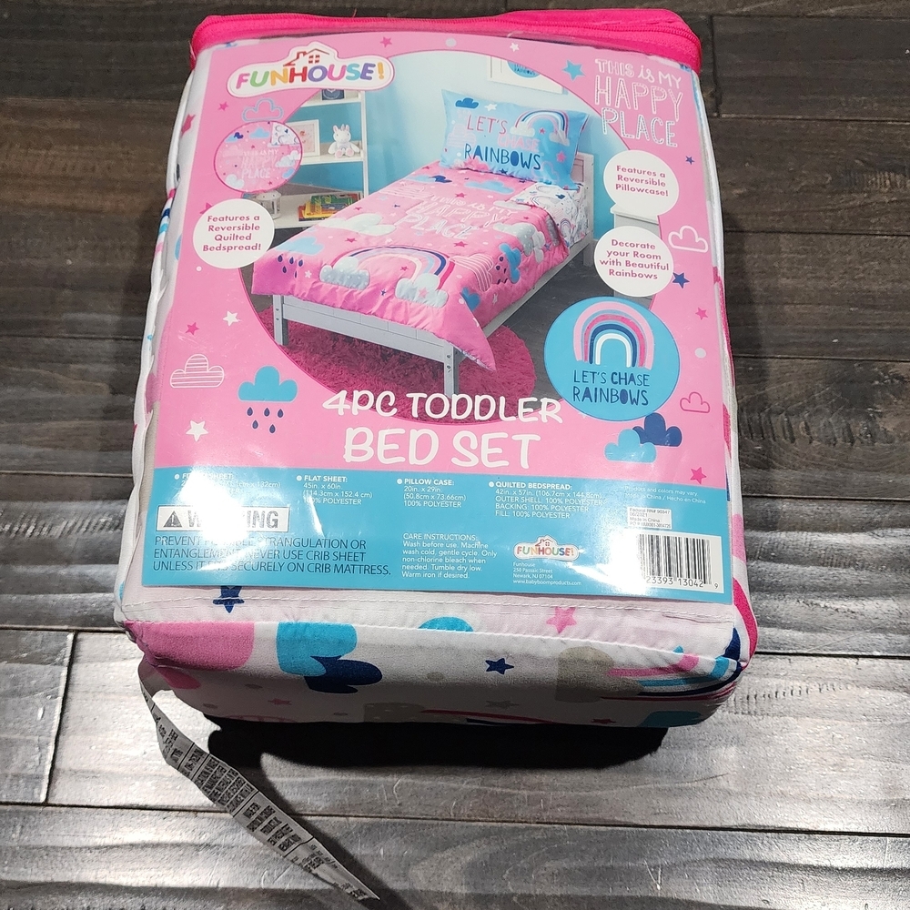 Funhouse Pink Rainbow 4pc Toddler Bed Set - Pink